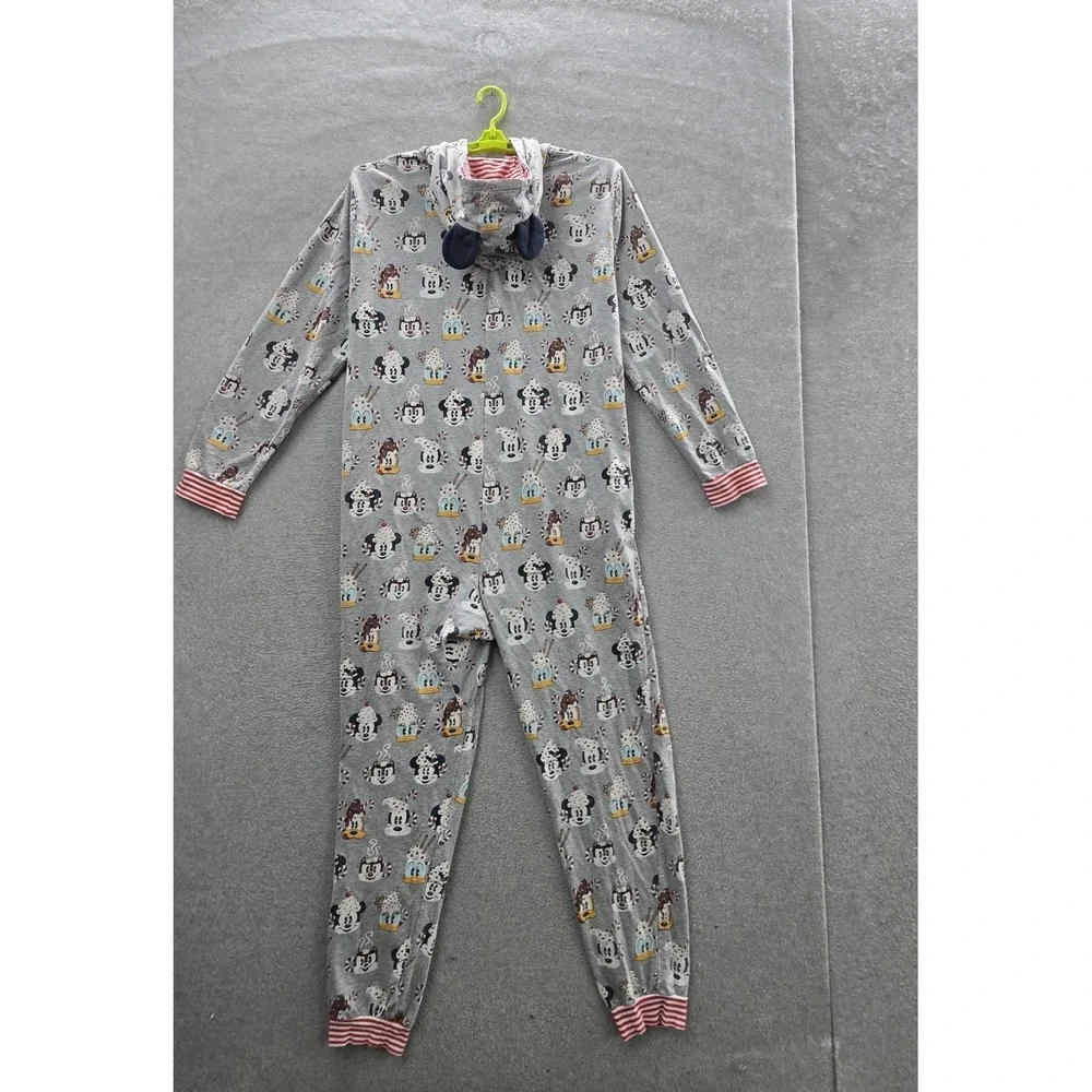 Disney Parks Men Sleepwear XL Gray One‎ Piece Pajamas Mickey Jumpsuit